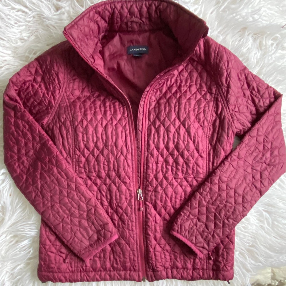 Land's End Primaloft Insulated Quilted Jacket | Women's Small (2/4) Wine Color
